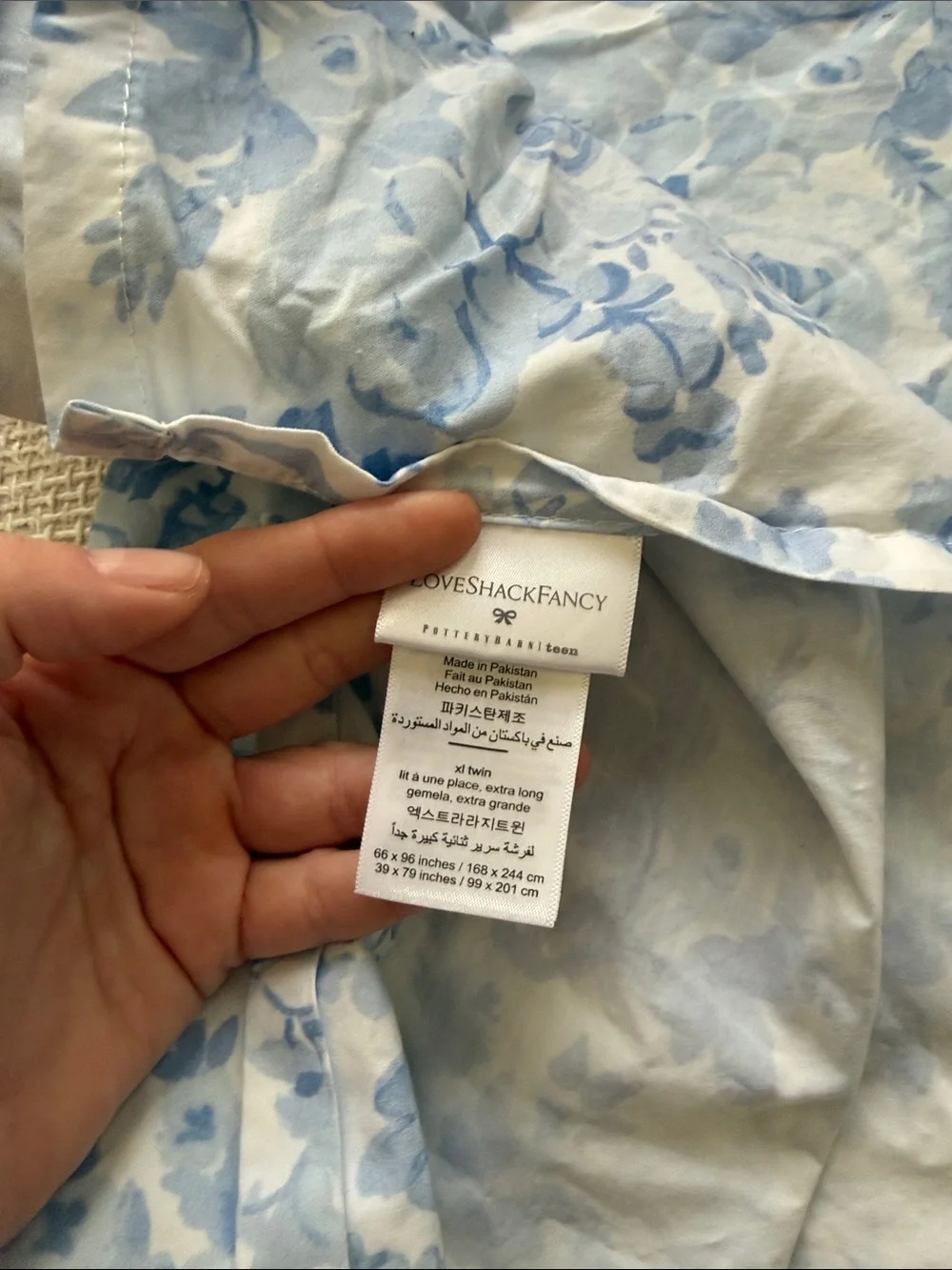 Pottery barn teen LoveShackFancy Blue Floral twin top sheet, sham, + euro